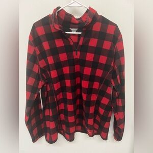 Eddie Bauer Red/Black Buffalo Plaid Fleece Quarter Zip Sweater Pullover